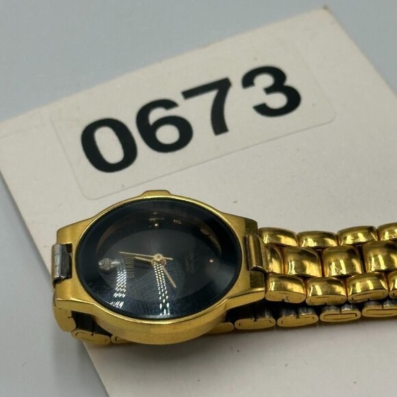 3/$30 Vintage Gitano Watch Women Gold Tone Black Dial Diamond Accent  7" - Picture 13 of 14